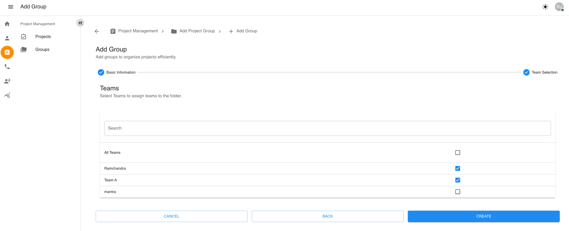 Assign Teams to Project Group