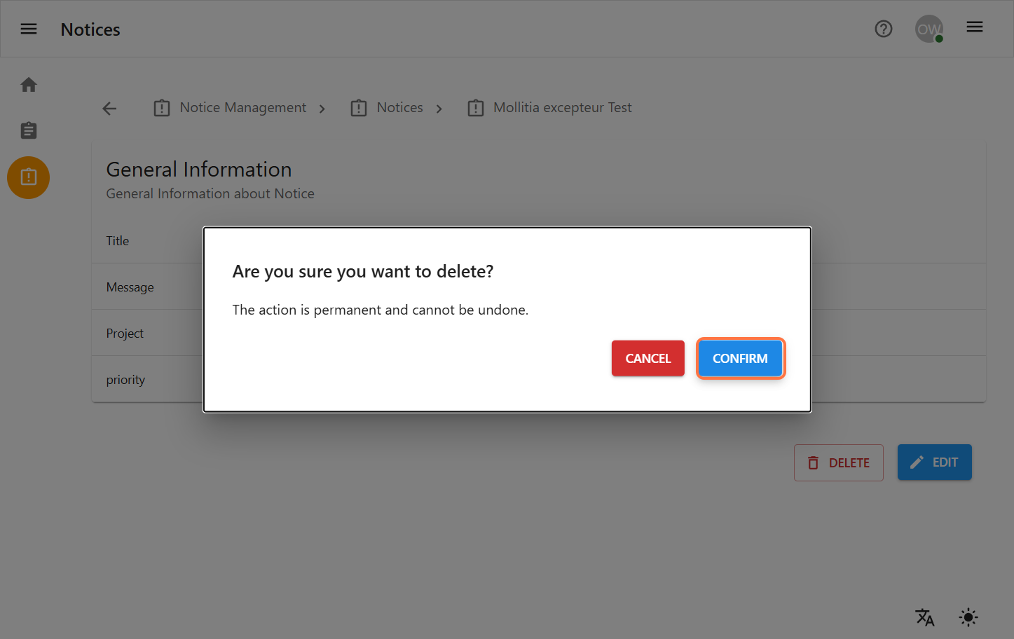 Select Notice to Edit