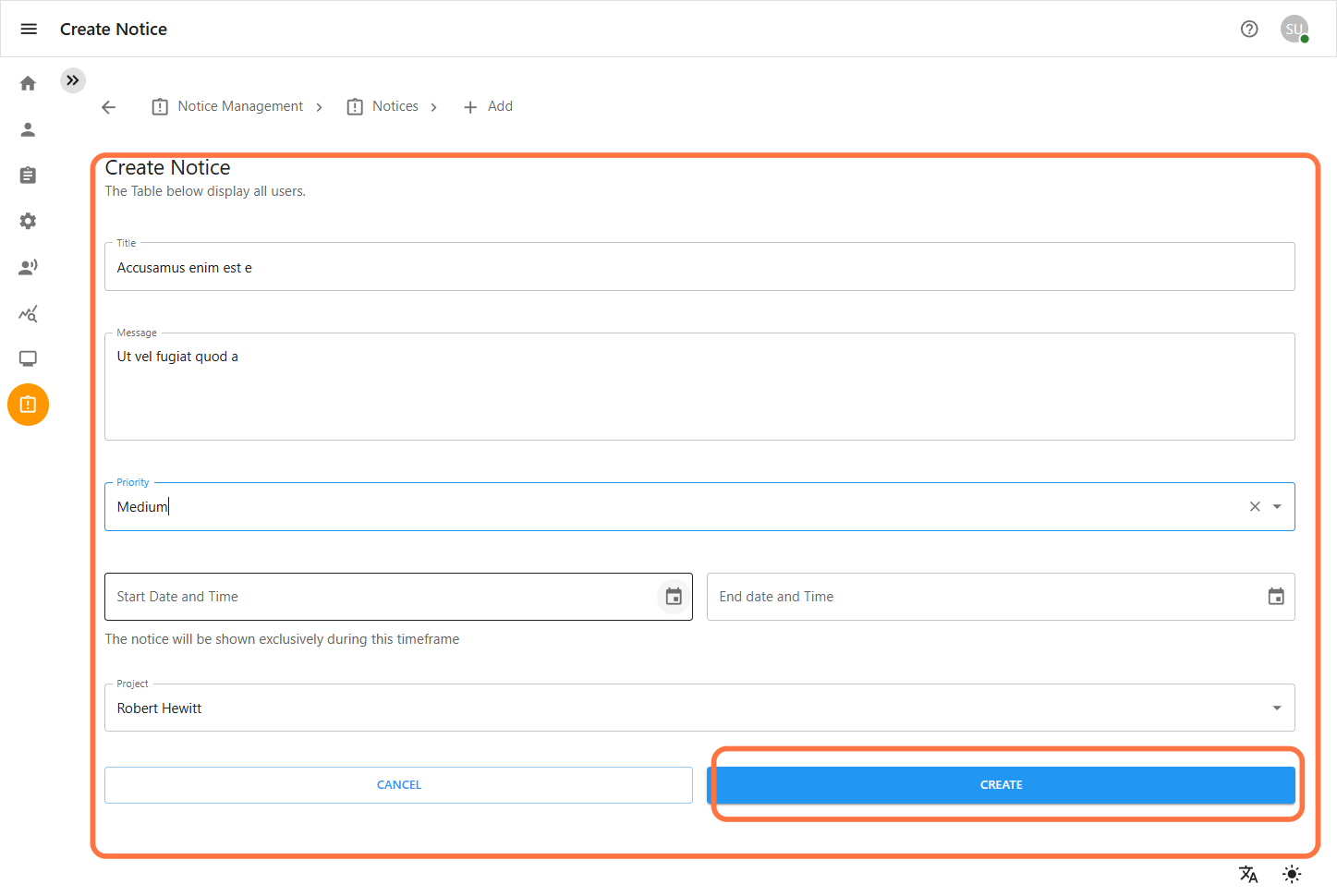 Notice Form Page