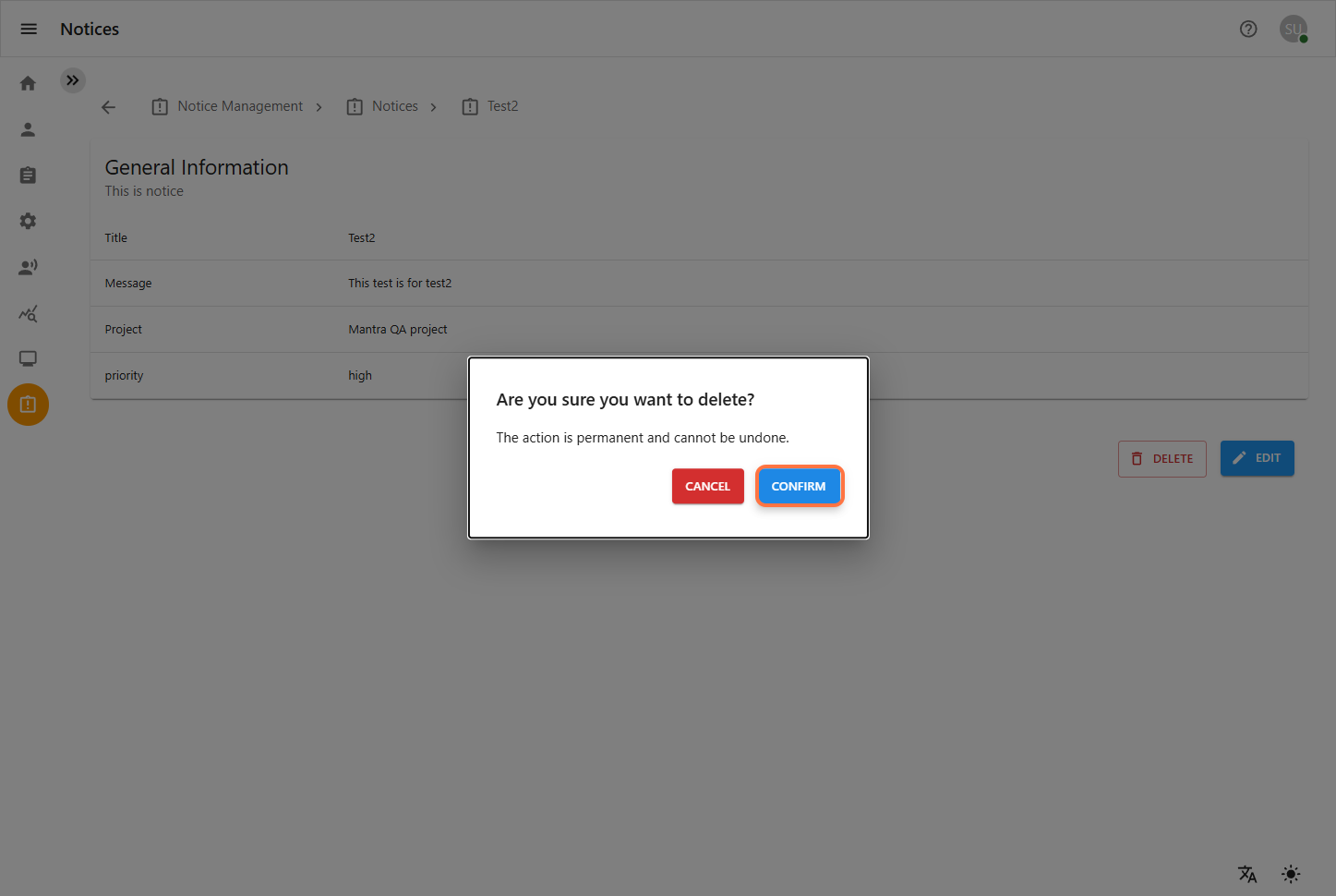 Select Notice to Edit