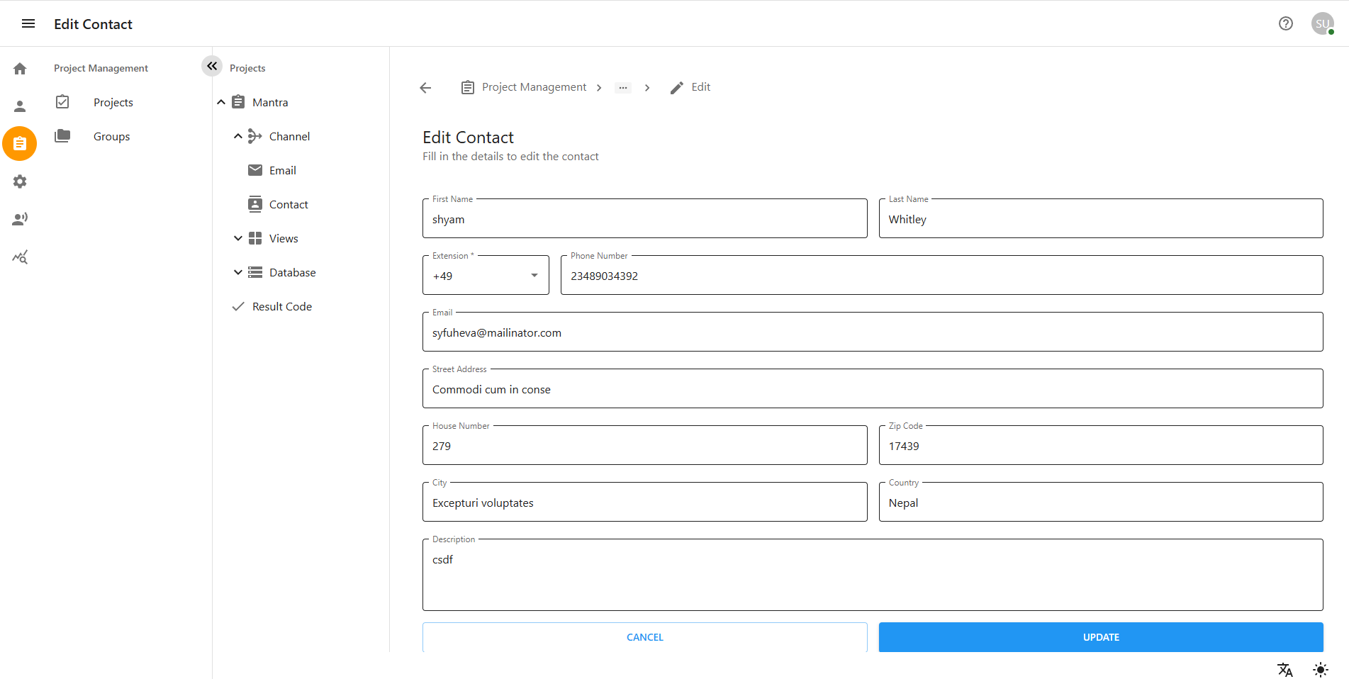 Contact Dashboard