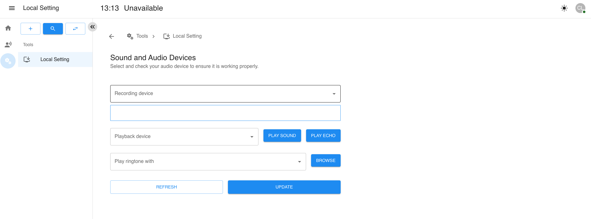 Local Setting Page