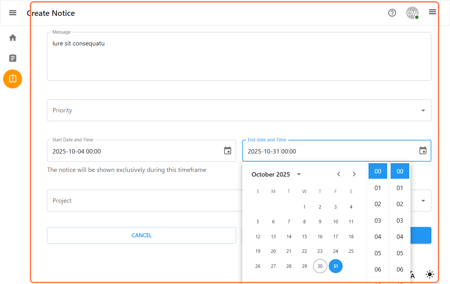 Notice Form Page