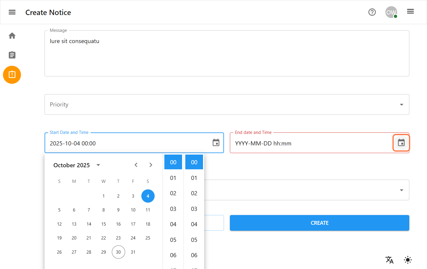 Notice Form Page