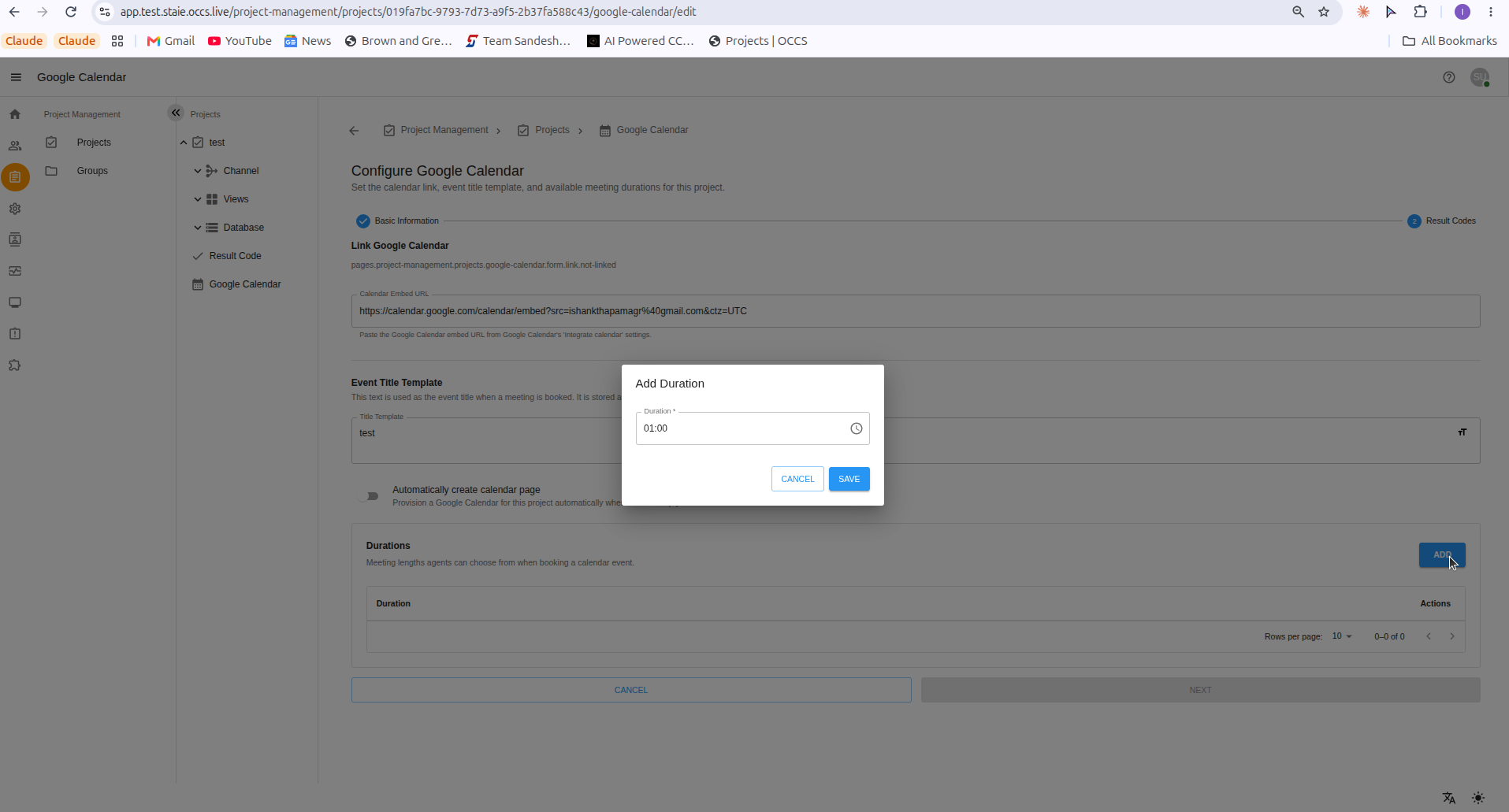 Add Duration dialog with a duration value field